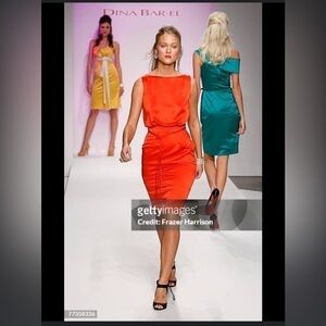 New Dina Bar-el Lipstick Red 100% Silk Midi Dress